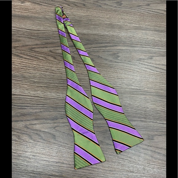 Robert Talbott NWT Green & Purple Stripe Bowtie - Picture 1 of 3